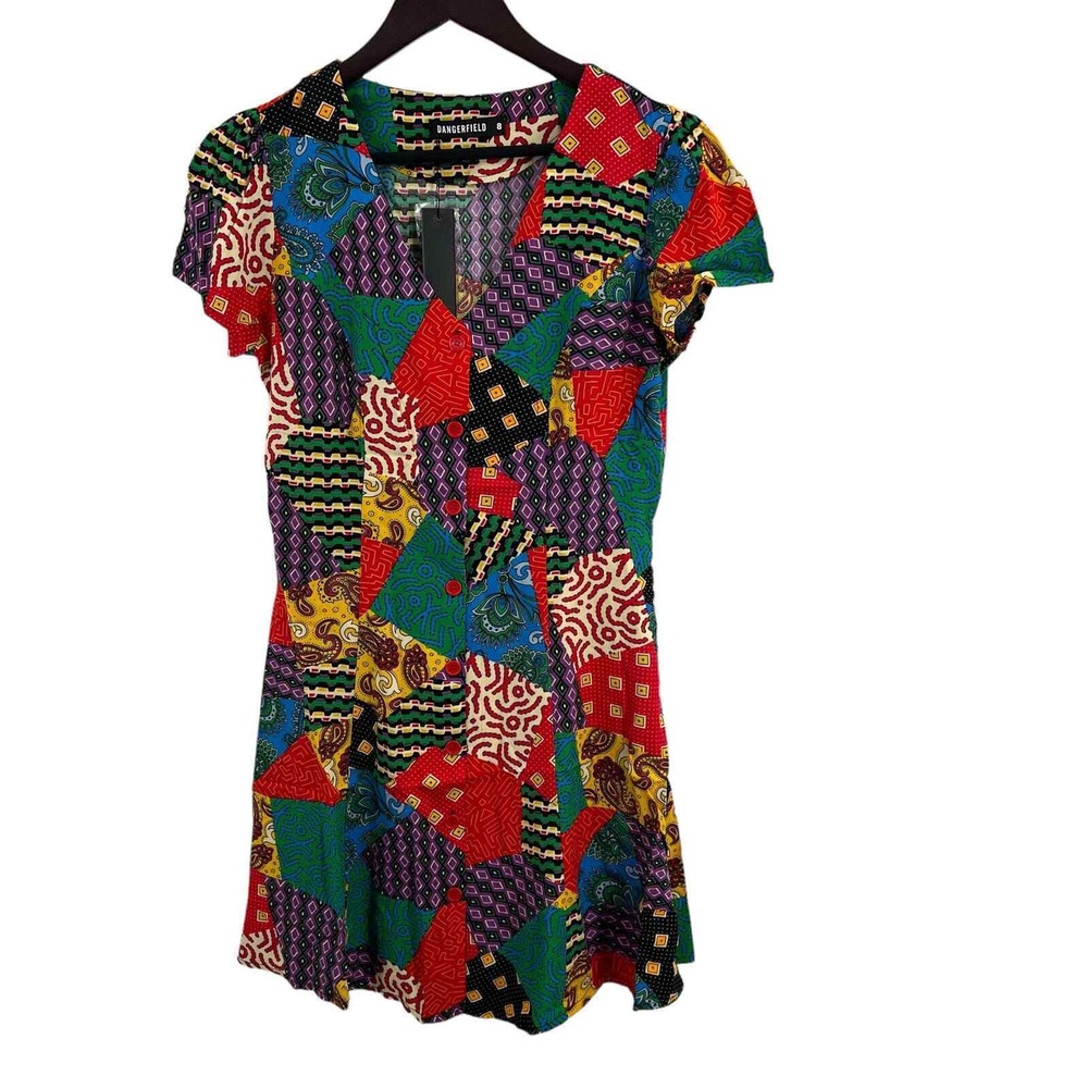 Dangerfield‎ Patchwork Mini Dress Retro Vintage Inspired Floral Paisley Sz 4 New